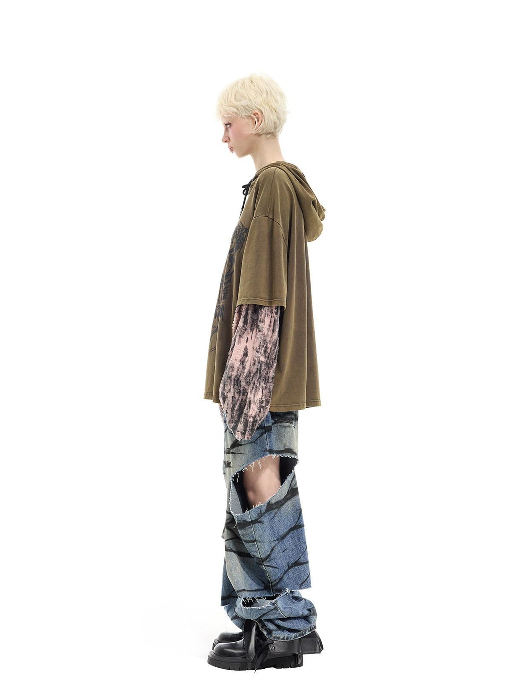 PINKSPINK Remake Layered Graffiti Low Rise Loose Women's Denim Ripped Jeans