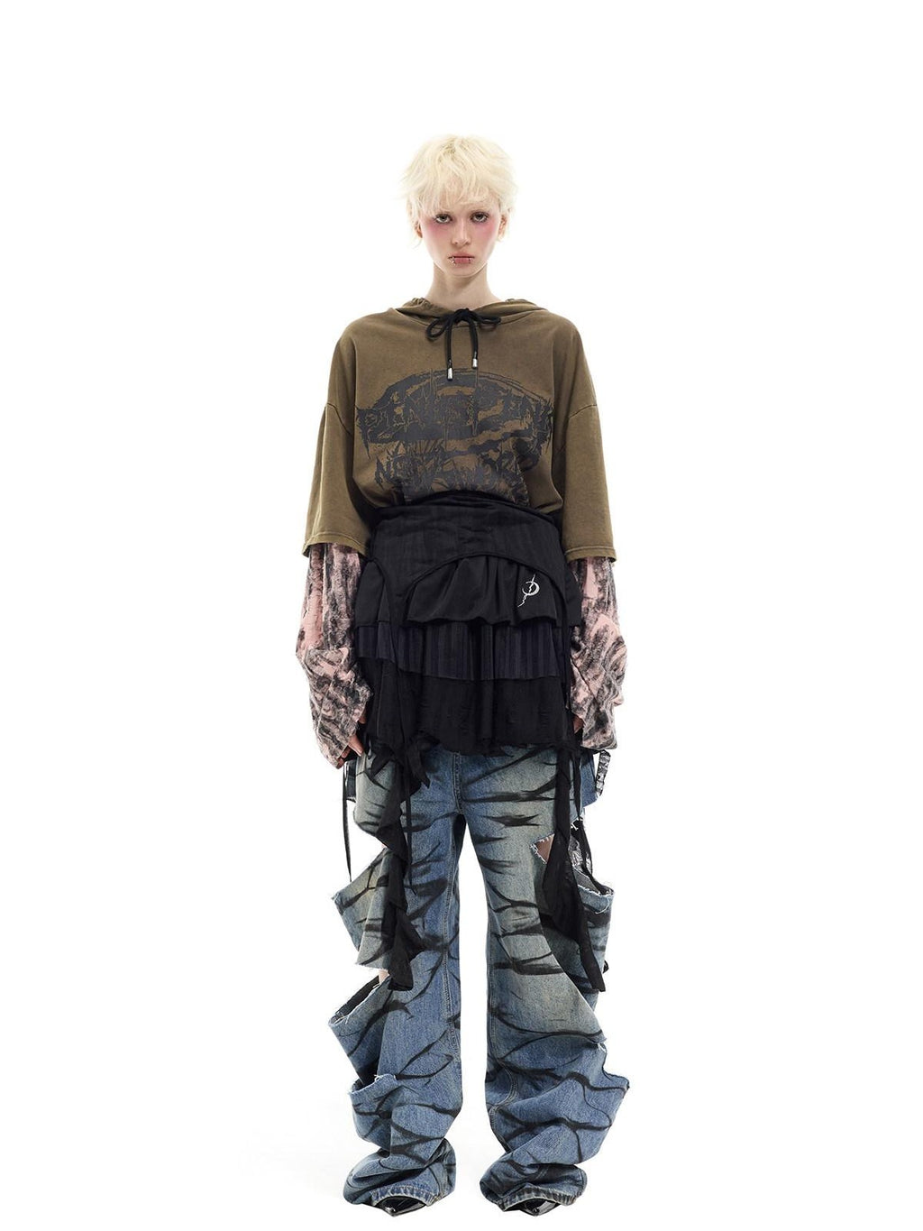 PINKSPINK Remake Layered Graffiti Low Rise Loose Women's Denim Ripped Jeans