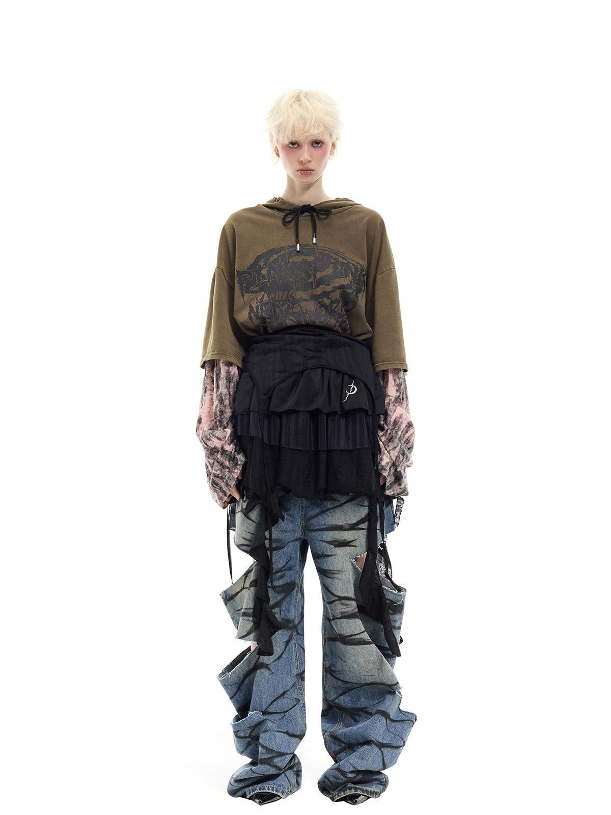 PINKSPINK Remake Layered Graffiti Low Rise Loose Women's Denim Ripped Jeans