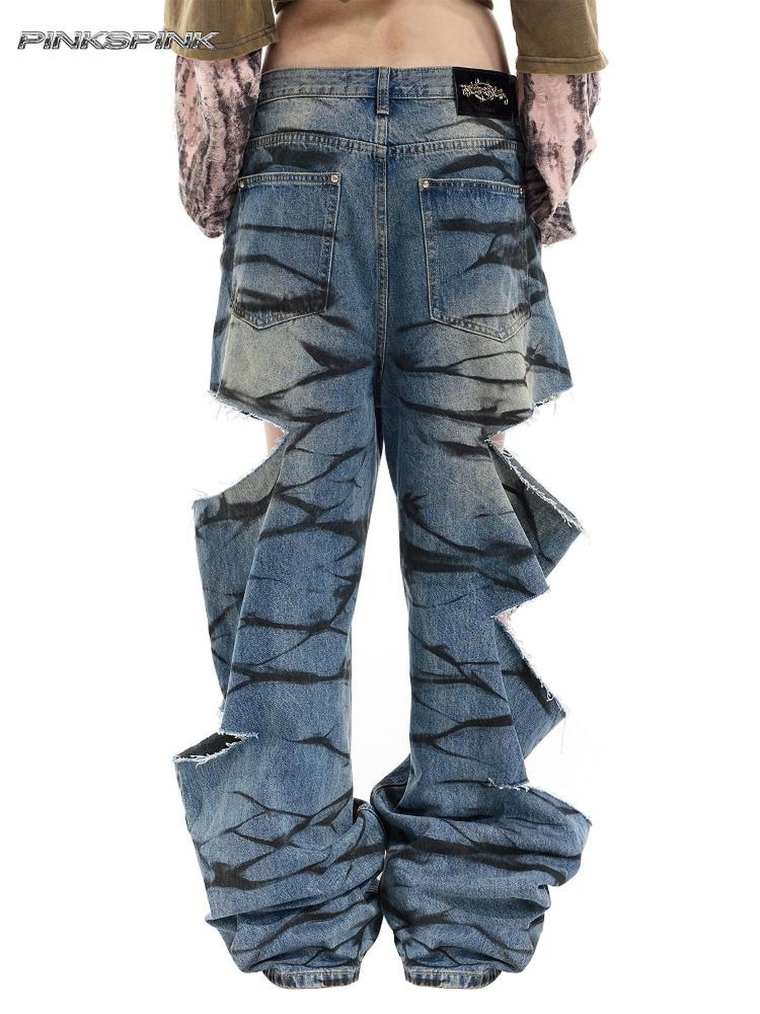 PINKSPINK Remake Layered Graffiti Low Rise Loose Women's Denim Ripped Jeans