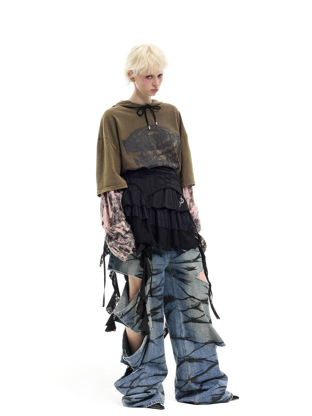 PINKSPINK Remake Layered Graffiti Low Rise Loose Women's Denim Ripped Jeans