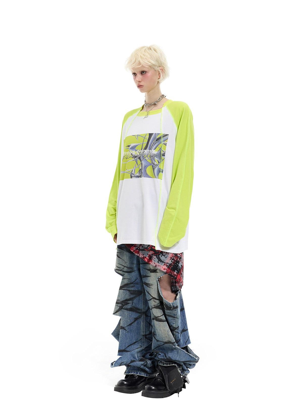 PINKSPINK Remake Layered Graffiti Low Rise Loose Women's Denim Ripped Jeans