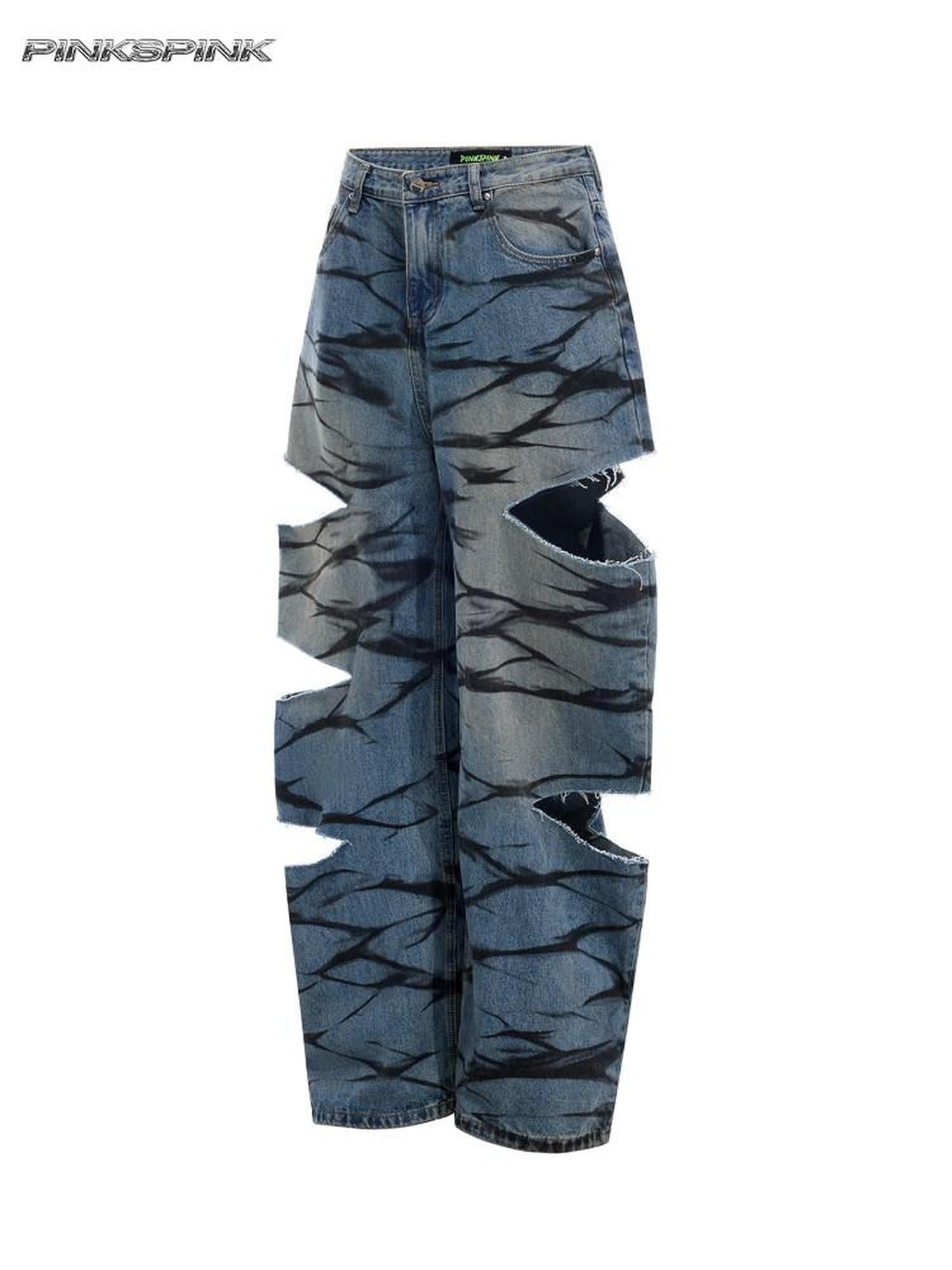 PINKSPINK Remake Layered Graffiti Low Rise Loose Women's Denim Ripped Jeans