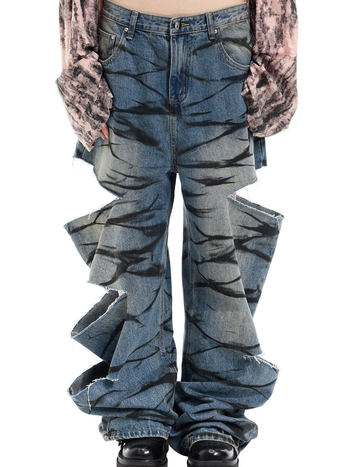 PINKSPINK Remake Layered Graffiti Low Rise Loose Women's Denim Ripped Jeans