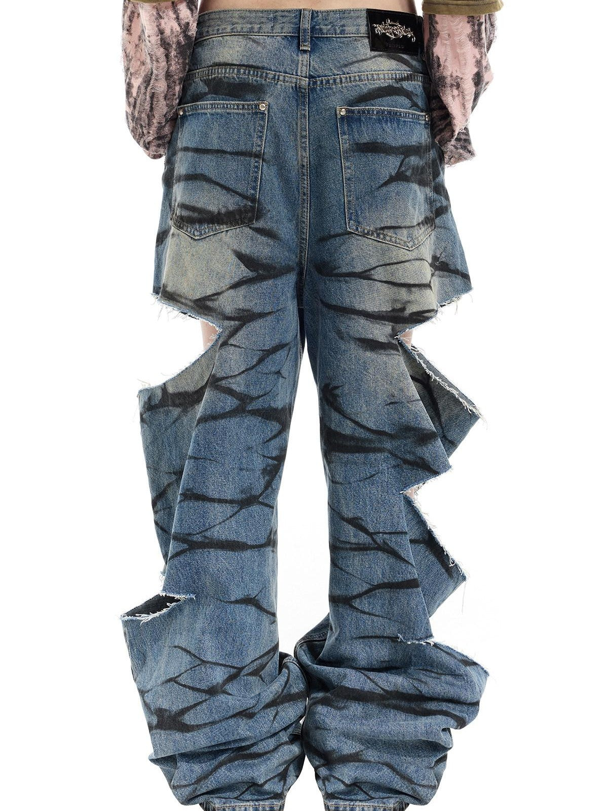 PINKSPINK Remake Layered Graffiti Low Rise Loose Women's Denim Ripped Jeans