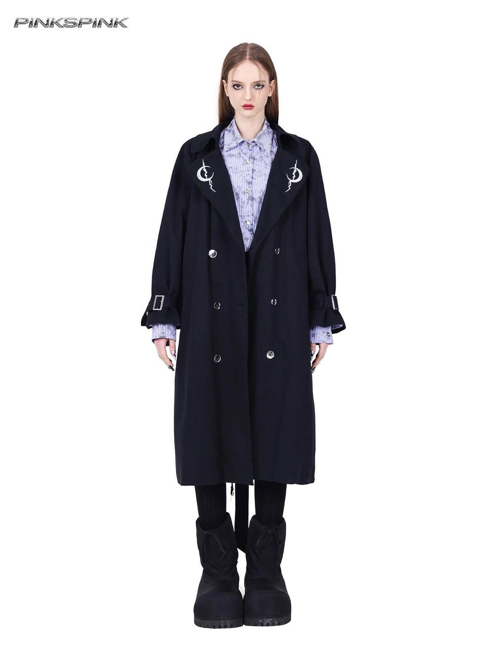 PINKSPINK Reversible 3d Patchwork Embroidered Tie Belt Women's Cotton Trench Coats