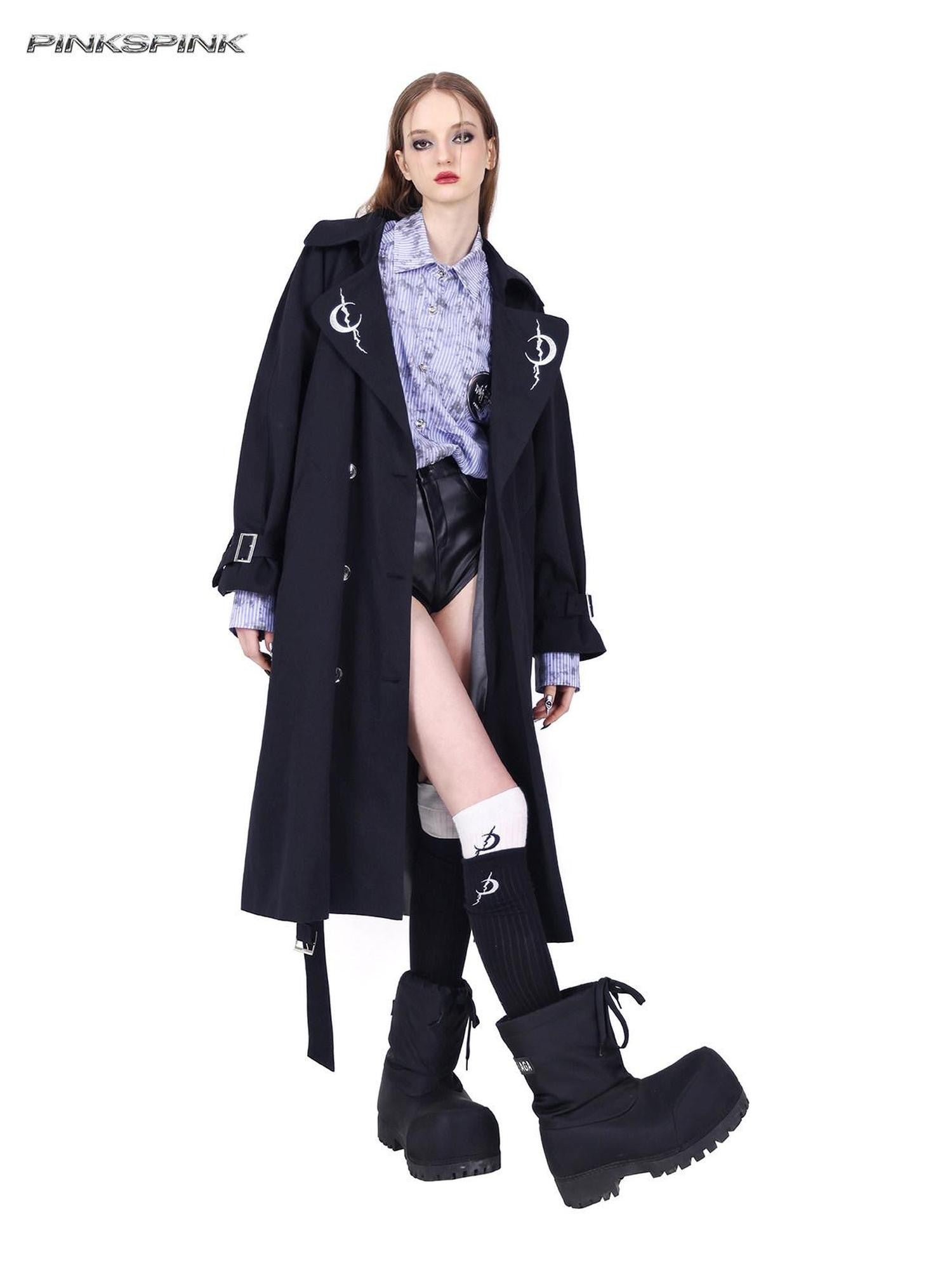 PINKSPINK Reversible 3d Patchwork Embroidered Tie Belt Women's Cotton Trench Coats