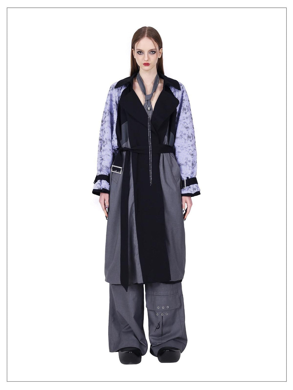PINKSPINK Reversible 3d Patchwork Embroidered Tie Belt Women's Cotton Trench Coats
