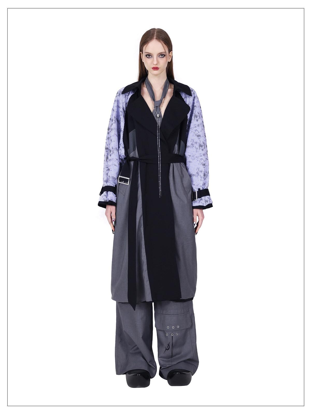 PINKSPINK Reversible 3d Patchwork Embroidered Tie Belt Women's Cotton Trench Coats