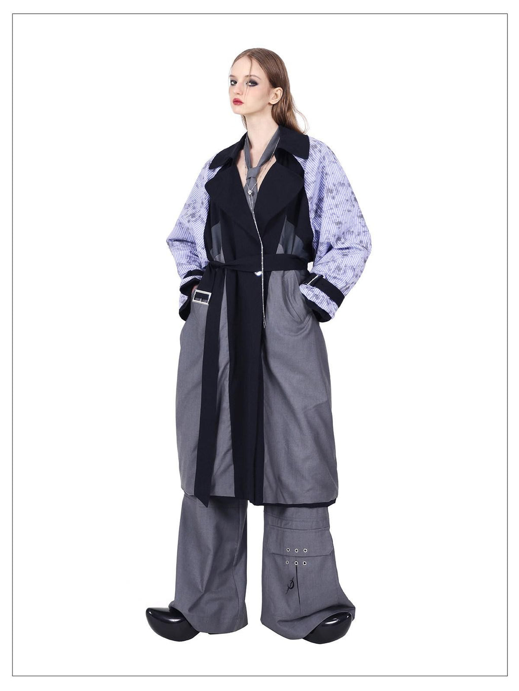 PINKSPINK Reversible 3d Patchwork Embroidered Tie Belt Women's Cotton Trench Coats