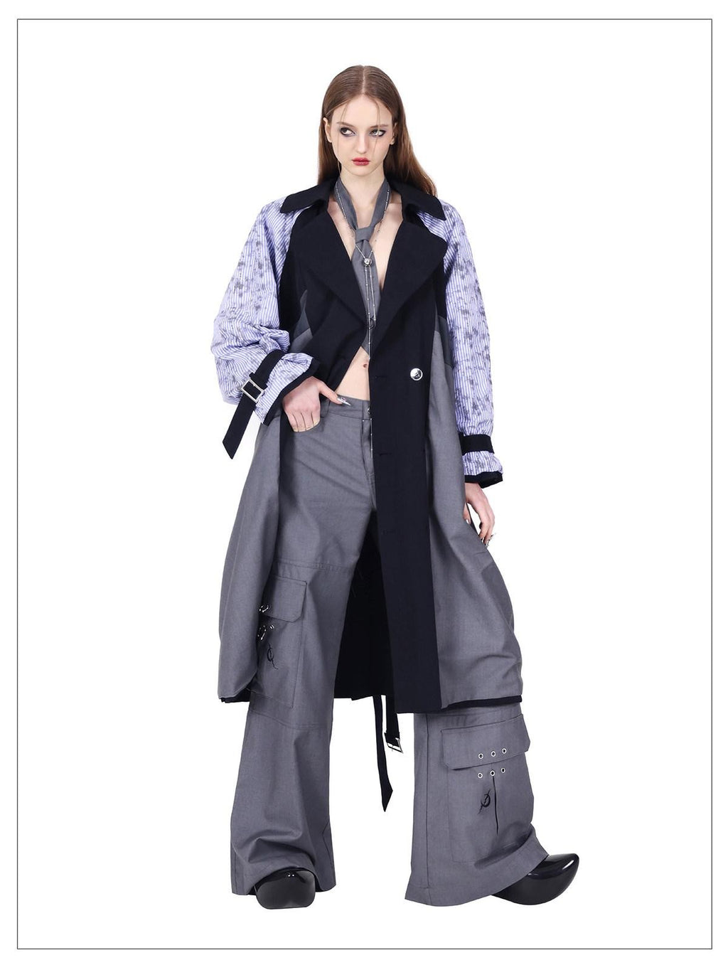 PINKSPINK Reversible 3d Patchwork Embroidered Tie Belt Women's Cotton Trench Coats