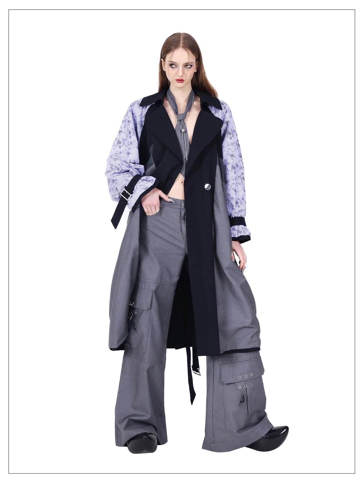 PINKSPINK Reversible 3d Patchwork Embroidered Tie Belt Women's Cotton Trench Coats