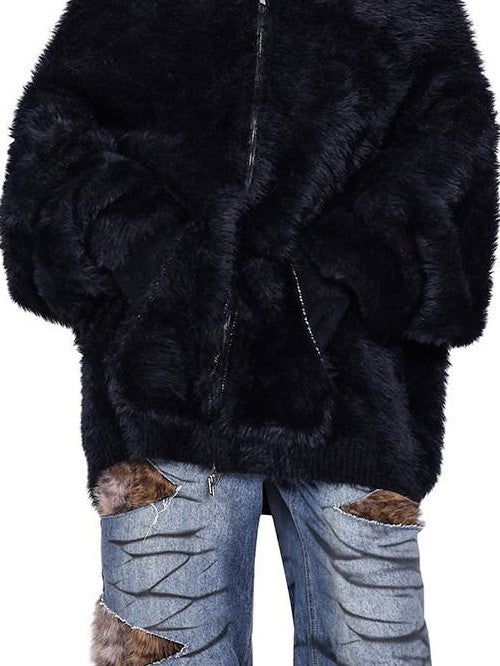 PINKSPINK Reversible Hooded Midlength Oversized Zipper Women's Mink Fleece Cardigans