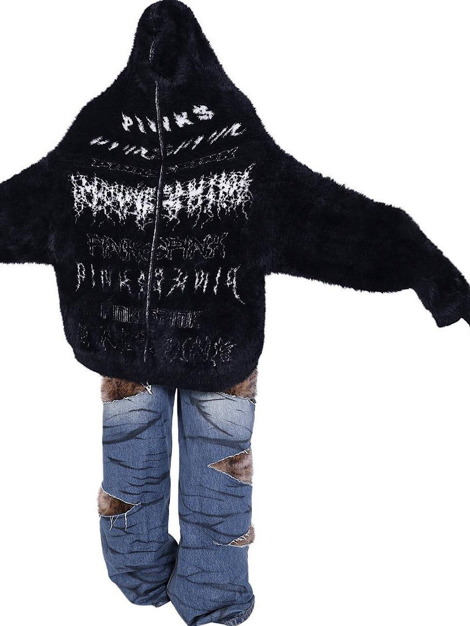 PINKSPINK Reversible Hooded Midlength Oversized Zipper Women's Mink Fleece Cardigans