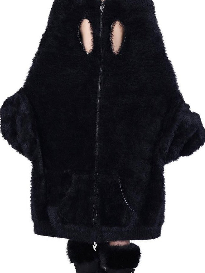 PINKSPINK Reversible Hooded Midlength Oversized Zipper Women's Mink Fleece Cardigans