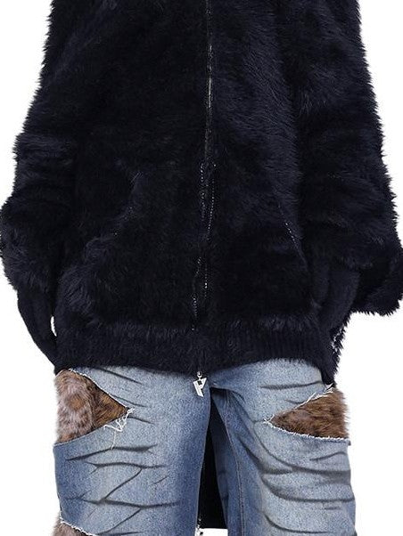 PINKSPINK Reversible Hooded Midlength Oversized Zipper Women's Mink Fleece Cardigans