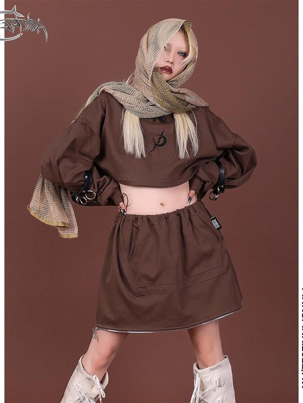 PINKSPINK Reworked Embroidered Hooded Zipper Women's Cotton Matching Skirt Sets