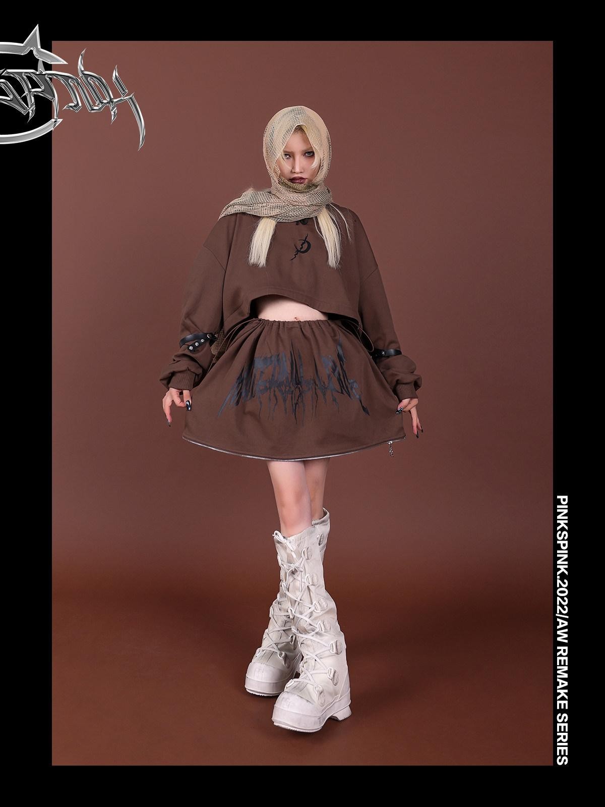 PINKSPINK Reworked Embroidered Hooded Zipper Women's Cotton Matching Skirt Sets