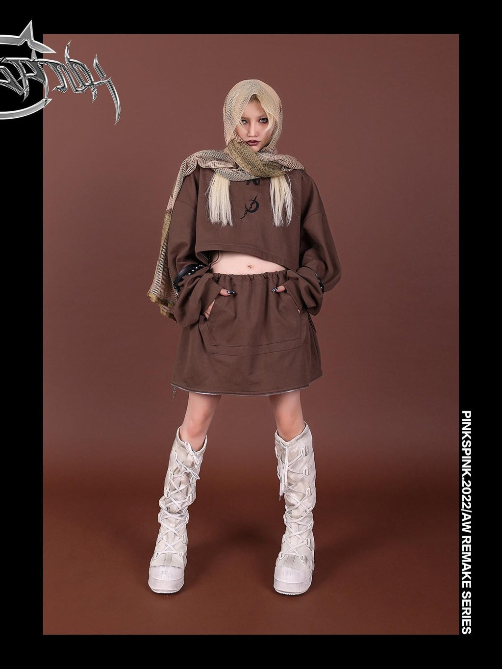 PINKSPINK Reworked Embroidered Hooded Zipper Women's Cotton Matching Skirt Sets