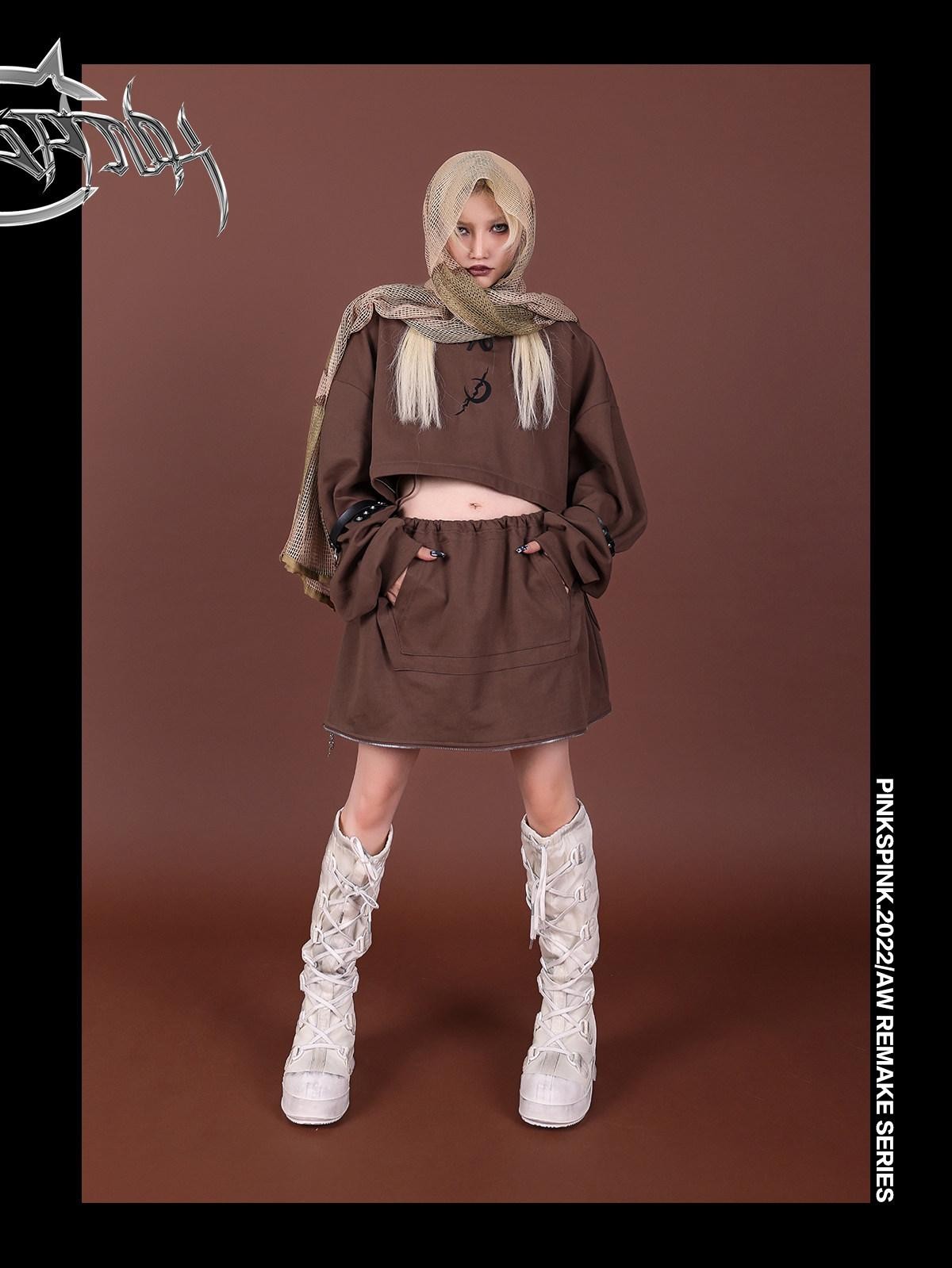 PINKSPINK Reworked Embroidered Hooded Zipper Women's Cotton Matching Skirt Sets
