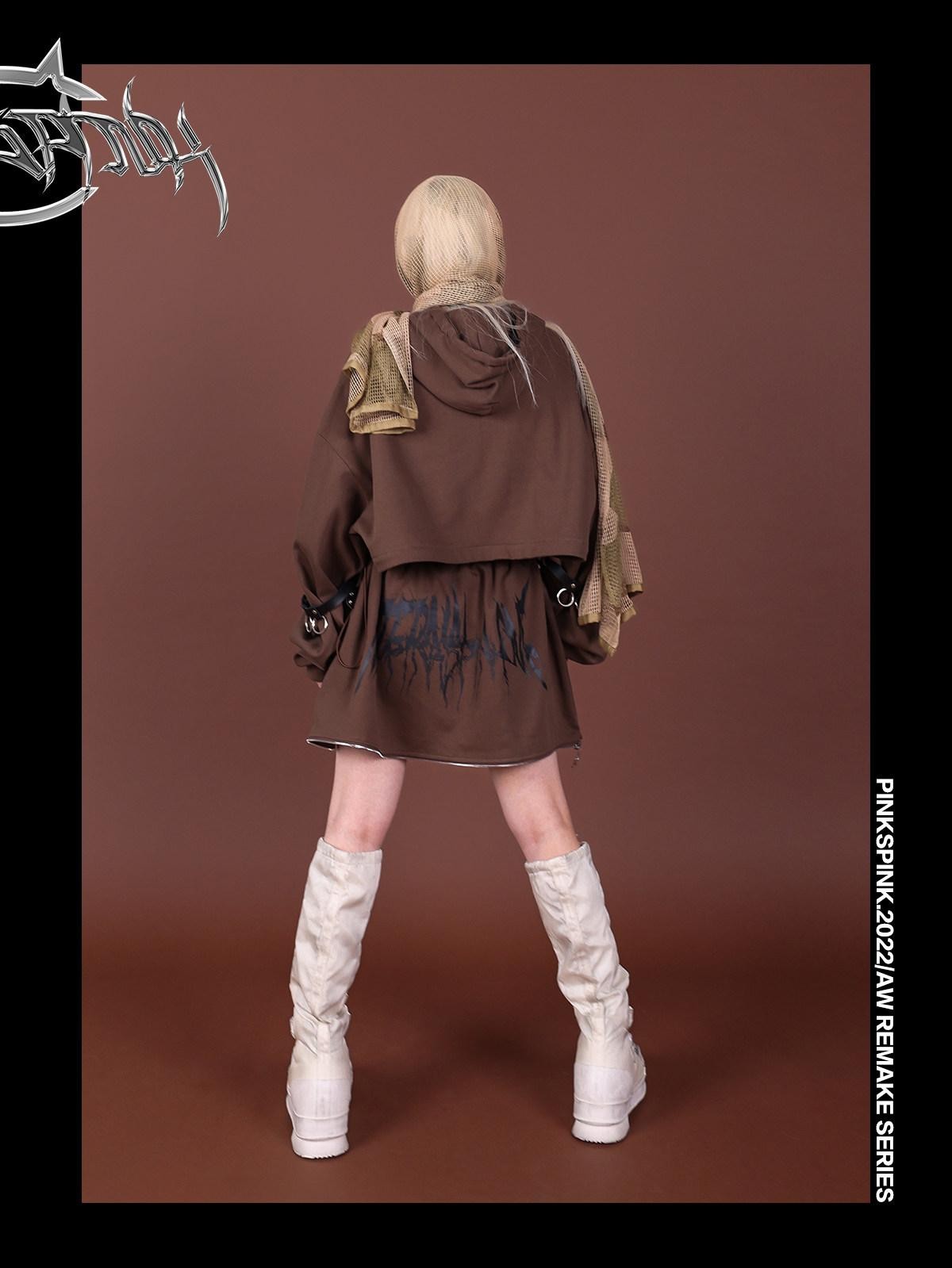 PINKSPINK Reworked Embroidered Hooded Zipper Women's Cotton Matching Skirt Sets