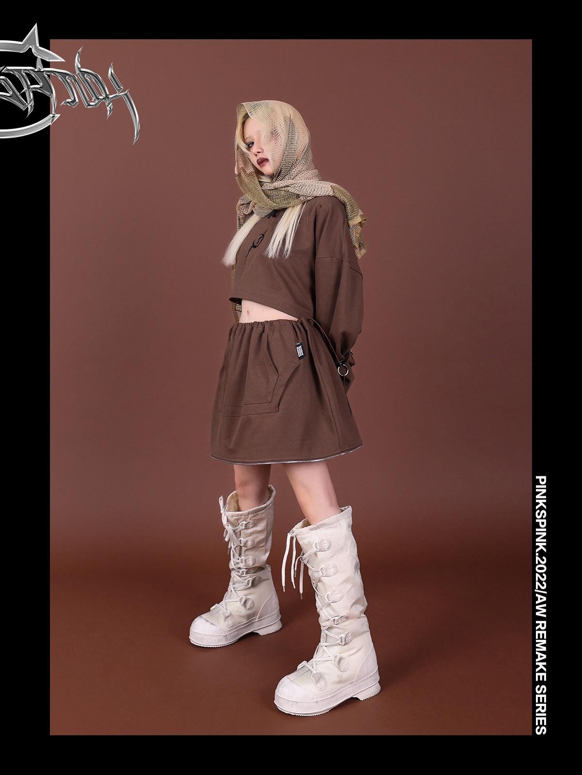 PINKSPINK Reworked Embroidered Hooded Zipper Women's Cotton Matching Skirt Sets