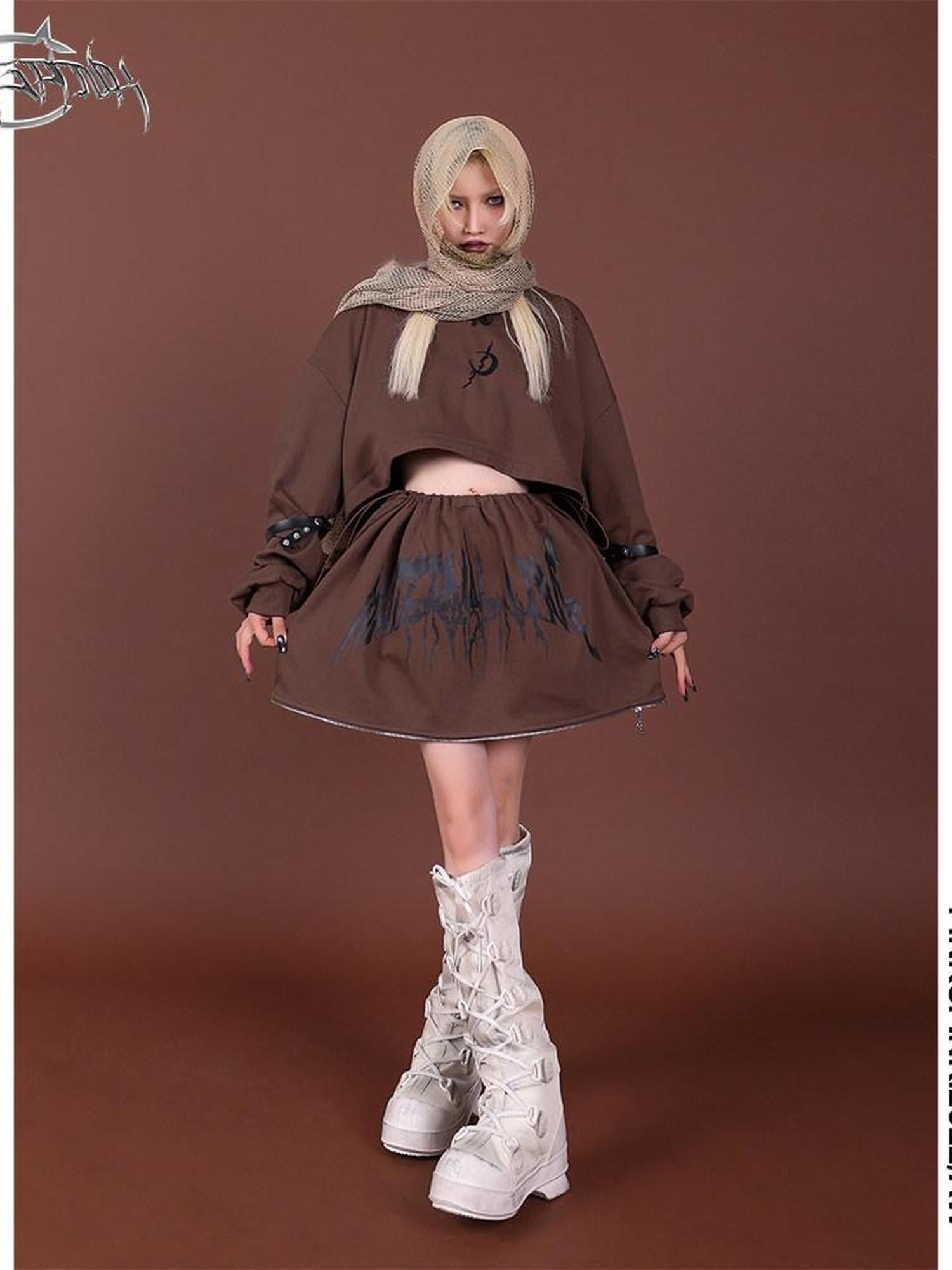 PINKSPINK Reworked Embroidered Hooded Zipper Women's Cotton Matching Skirt Sets