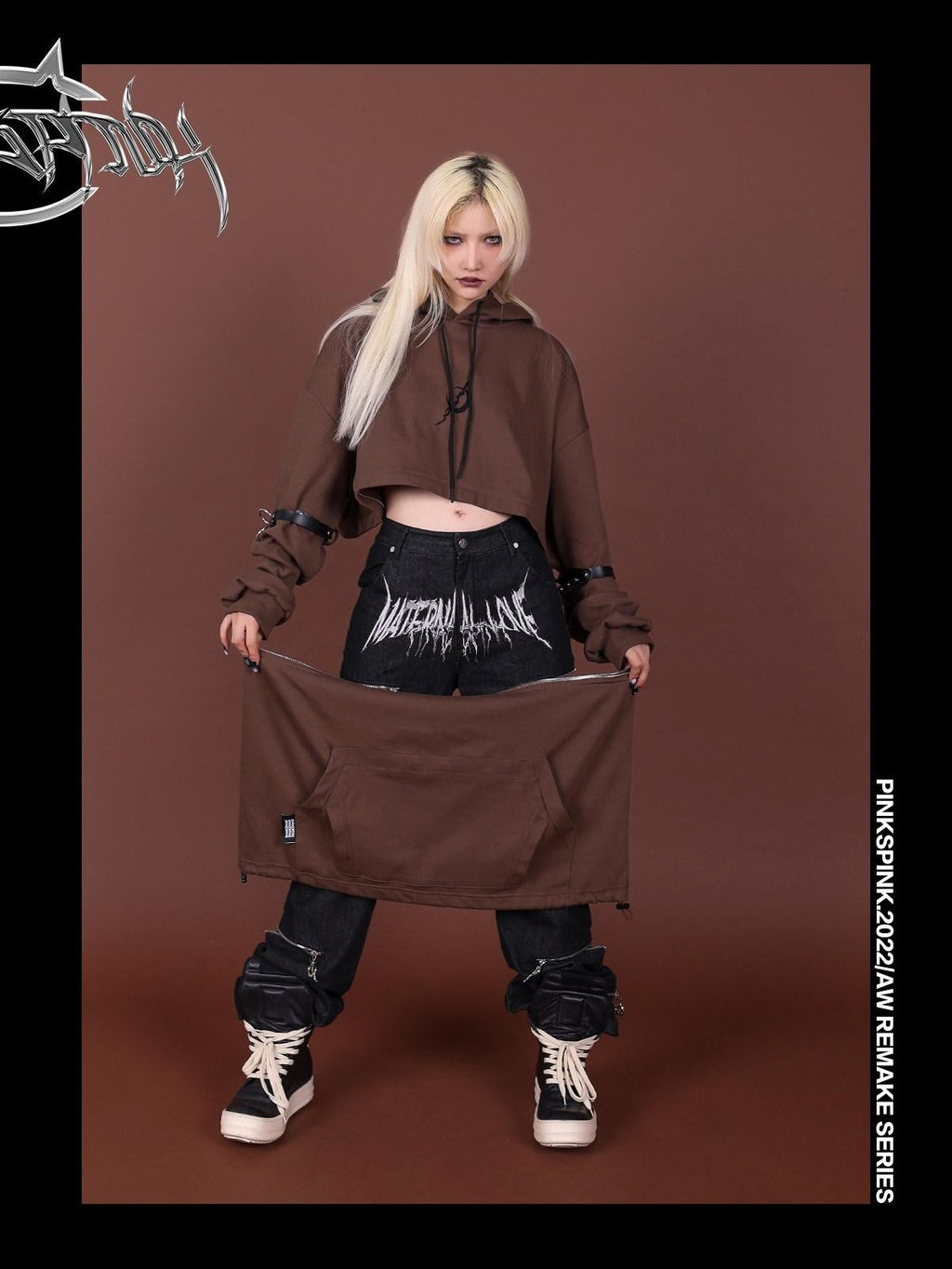 PINKSPINK Reworked Embroidered Hooded Zipper Women's Cotton Matching Skirt Sets