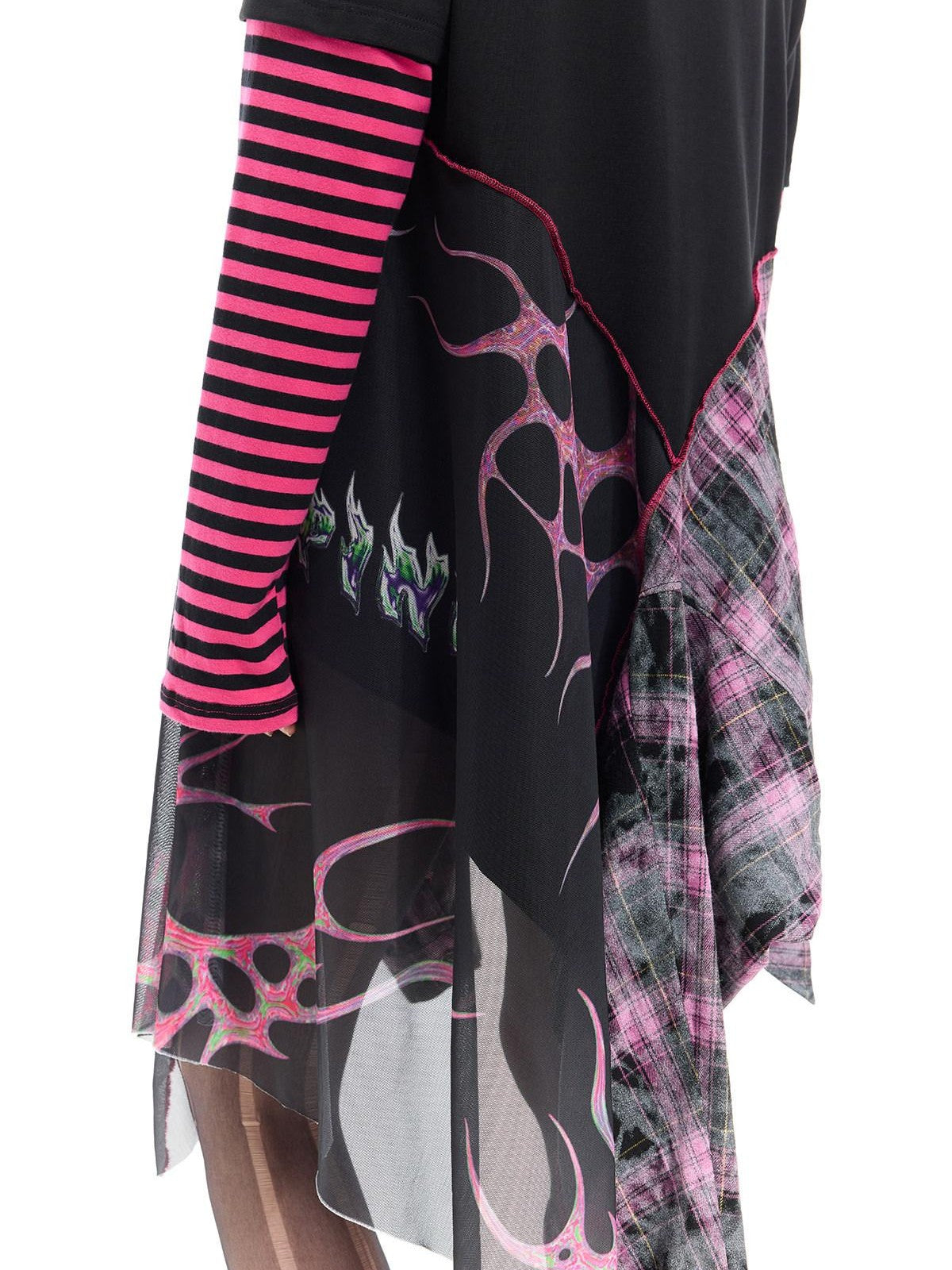 PINKSPINK Reworked Striped T Splice Mesh Asymmetric Women's Cotton Casual Midi Dresses