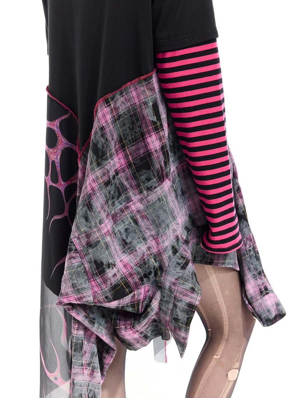 PINKSPINK Reworked Striped T Splice Mesh Asymmetric Women's Cotton Casual Midi Dresses