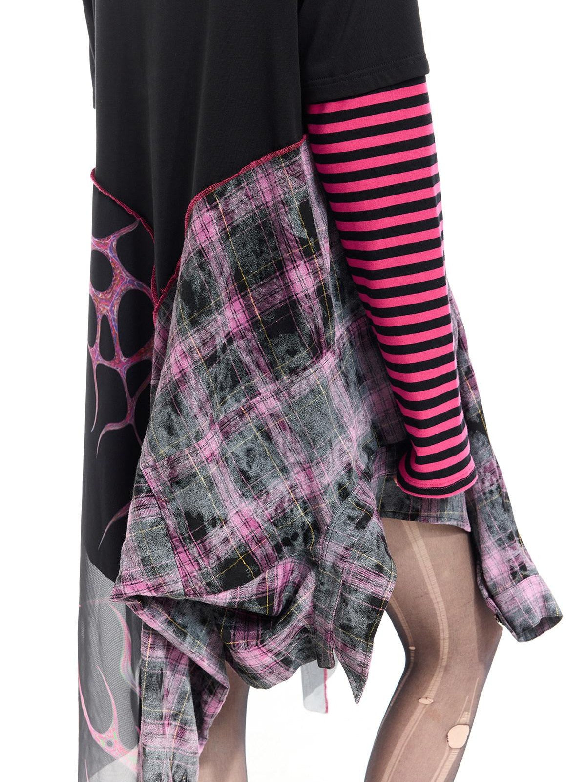 PINKSPINK Reworked Striped T Splice Mesh Asymmetric Women's Cotton Casual Midi Dresses