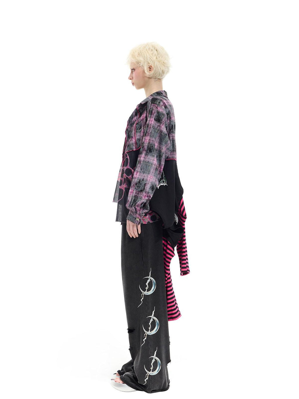 PINKSPINK Reworked Striped T Splice Mesh Asymmetric Women's Cotton Casual Midi Dresses