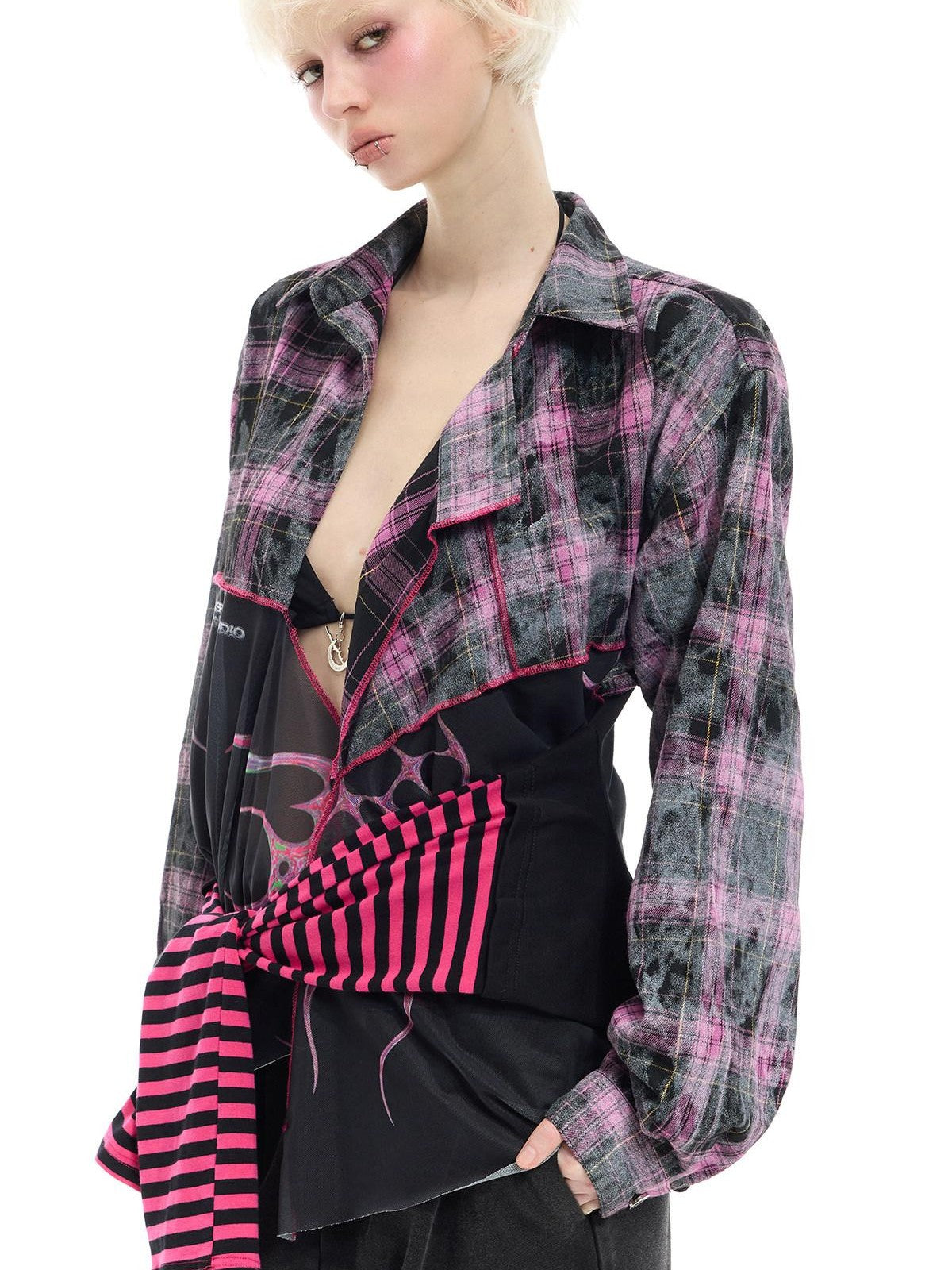 PINKSPINK Reworked Striped T Splice Mesh Asymmetric Women's Cotton Casual Midi Dresses
