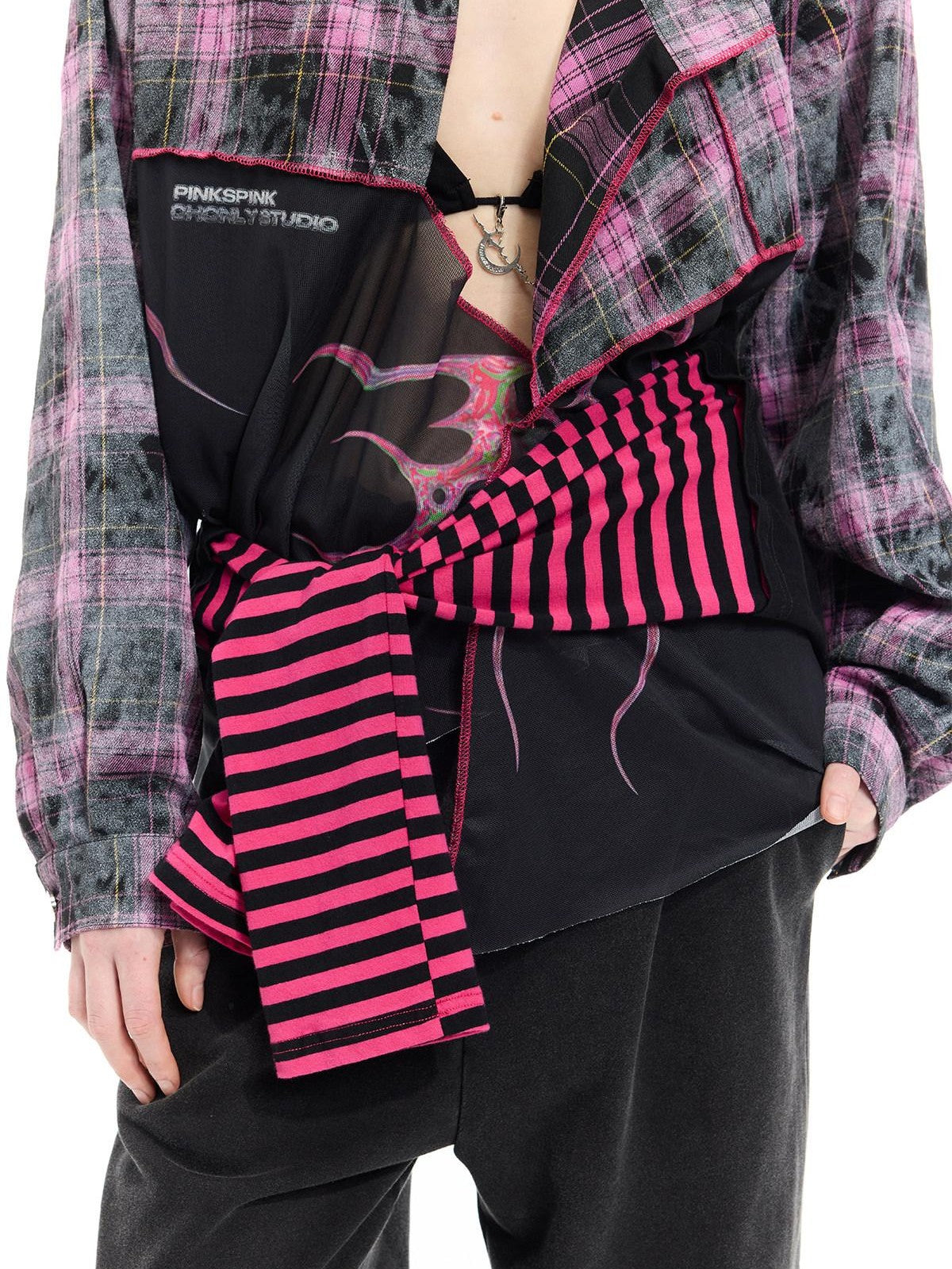 PINKSPINK Reworked Striped T Splice Mesh Asymmetric Women's Cotton Casual Midi Dresses