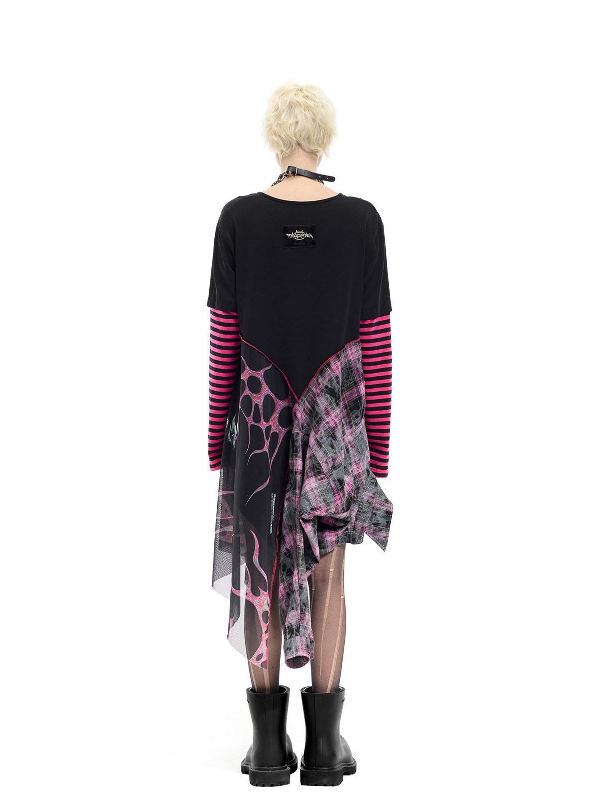 PINKSPINK Reworked Striped T Splice Mesh Asymmetric Women's Cotton Casual Midi Dresses