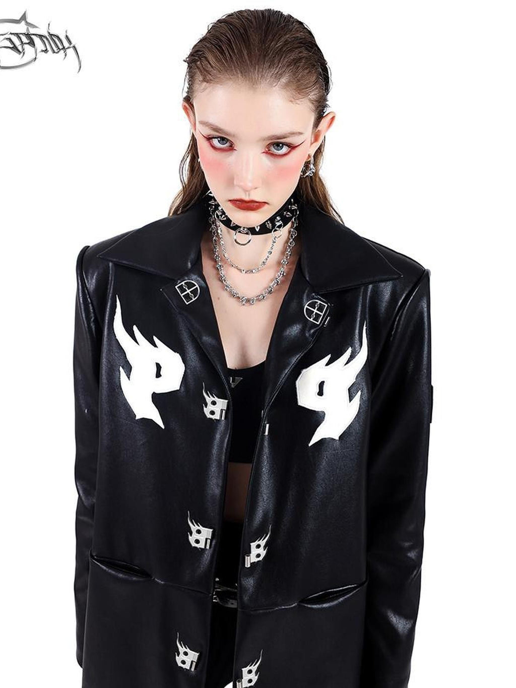 PINKSPINK Rhinestone Studded Layered Rock Choker Women's Pu Leather Necklaces