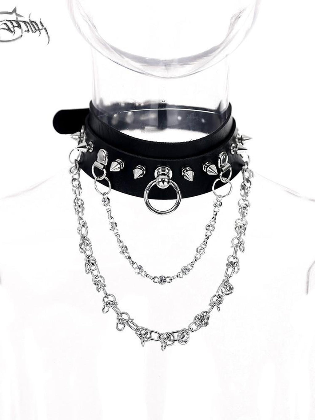 PINKSPINK Rhinestone Studded Layered Rock Choker Women's Pu Leather Necklaces
