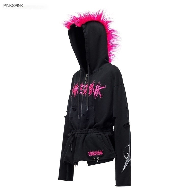 PINKSPINK_Riveted_Hand_Distressed_Punk_Mohawk_Oversized_Women's_Zip-up_Hoodies_1047380900239_MISSTT