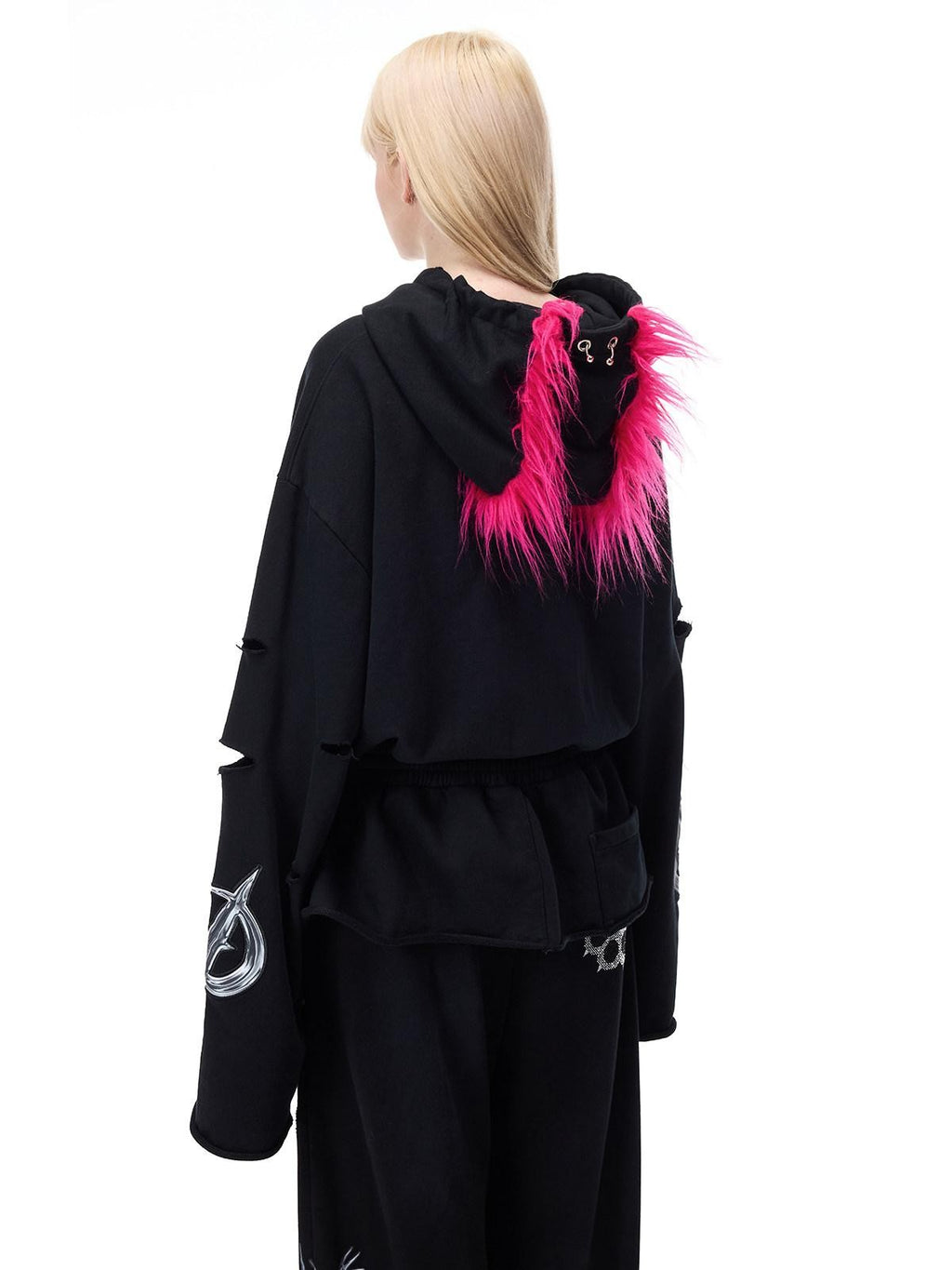 PINKSPINK Riveted Hand Distressed Punk Mohawk Oversized Women's Zip-up Hoodies