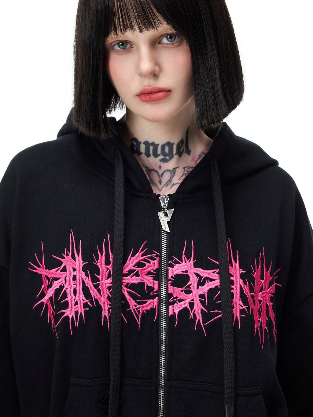 PINKSPINK Riveted Hand Distressed Punk Mohawk Oversized Women's Zip-up Hoodies