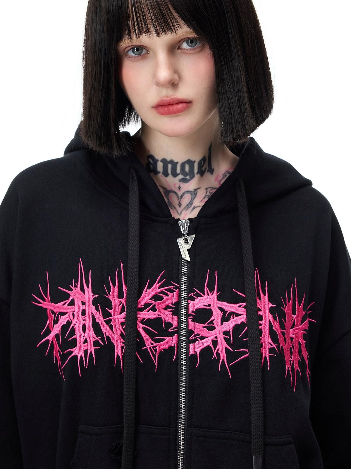 PINKSPINK Riveted Hand Distressed Punk Mohawk Oversized Women's Zip-up Hoodies