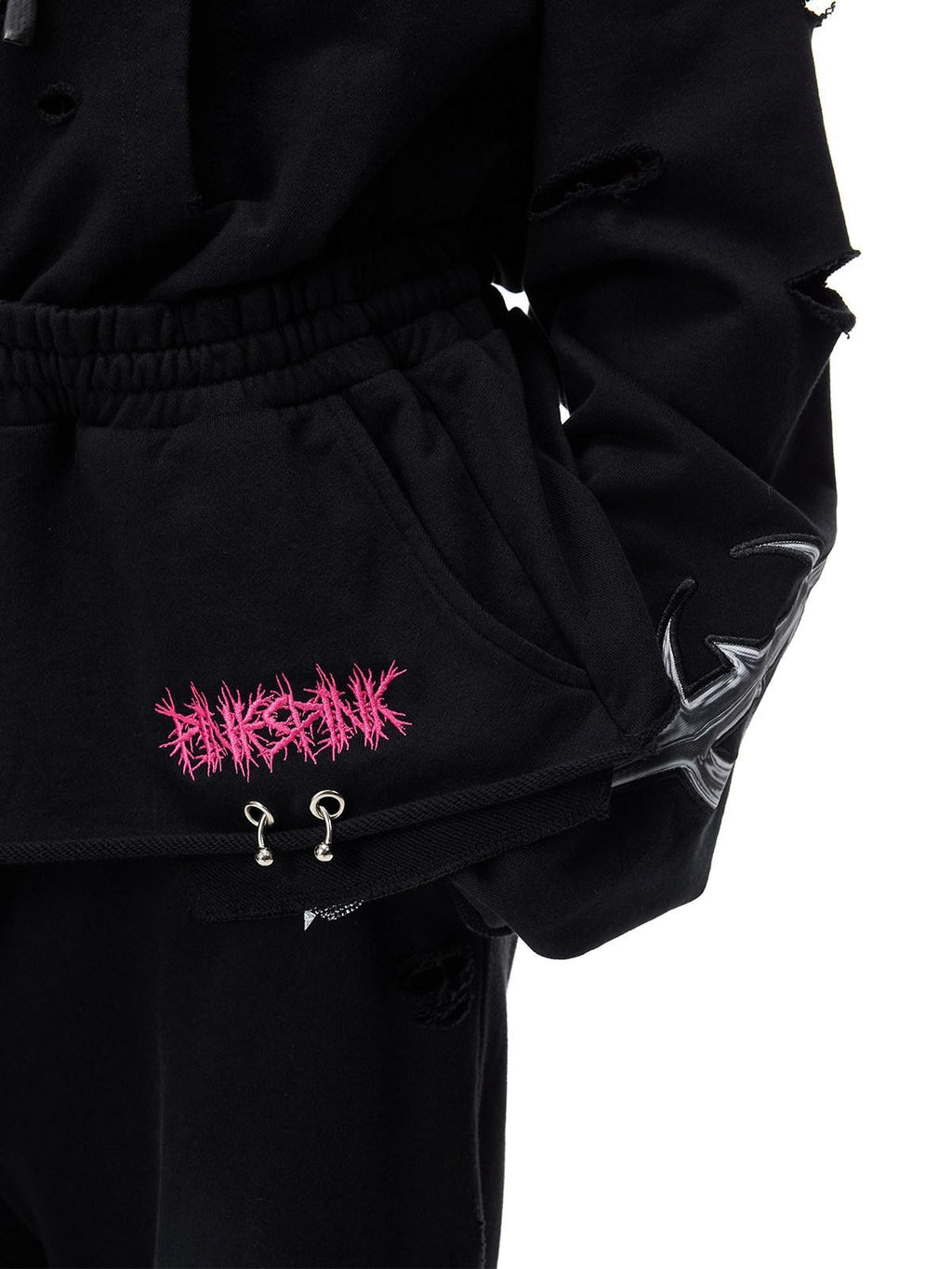 PINKSPINK Riveted Hand Distressed Punk Mohawk Oversized Women's Zip-up Hoodies