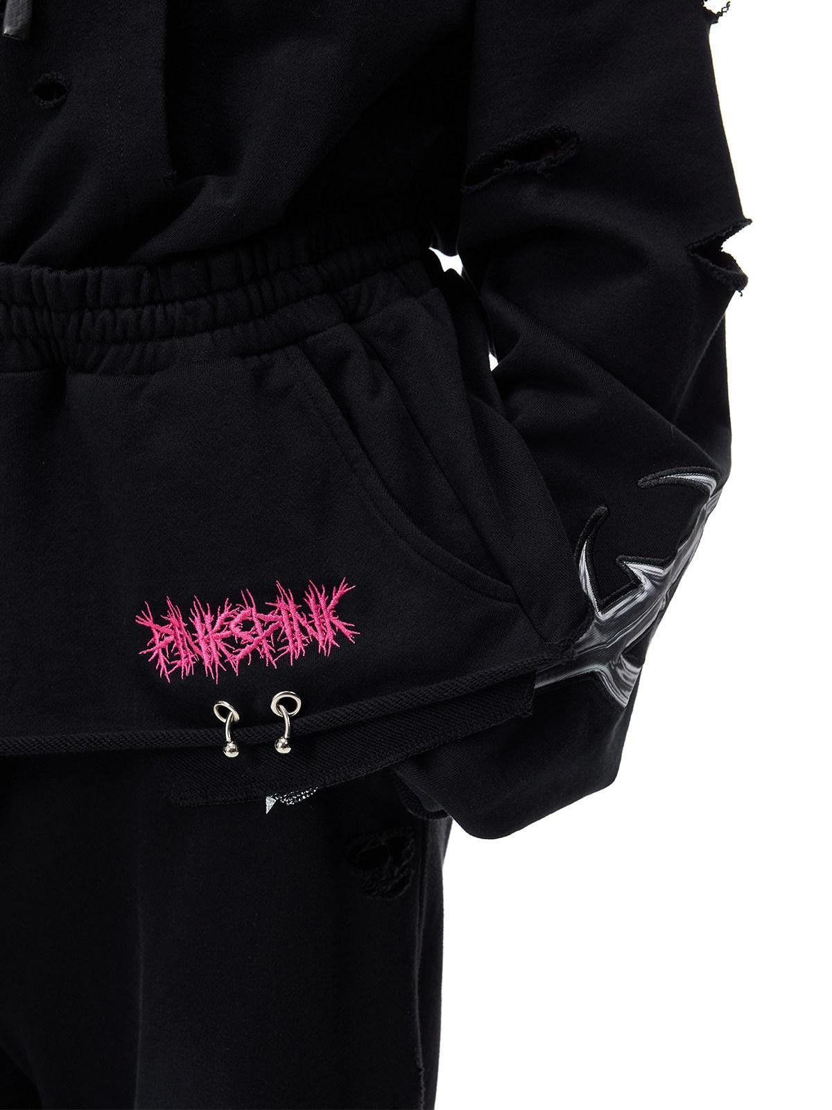 PINKSPINK Riveted Hand Distressed Punk Mohawk Oversized Women's Zip-up Hoodies