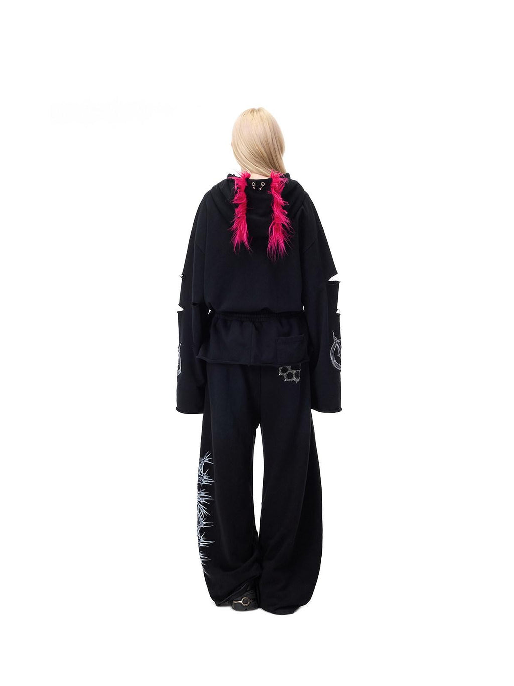 PINKSPINK Riveted Hand Distressed Punk Mohawk Oversized Women's Zip-up Hoodies