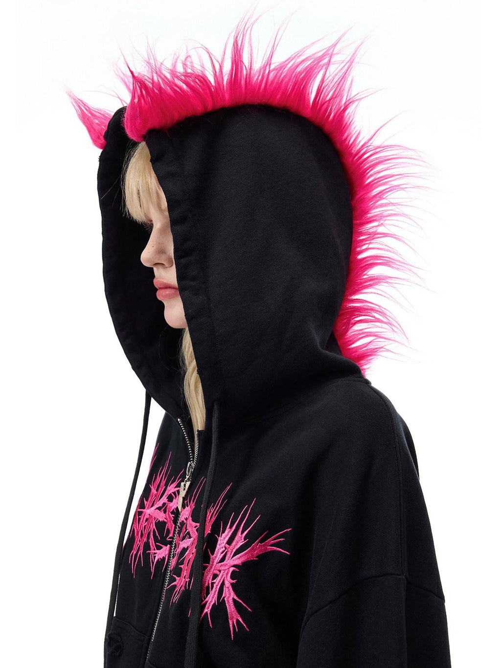 PINKSPINK Riveted Hand Distressed Punk Mohawk Oversized Women's Zip-up Hoodies