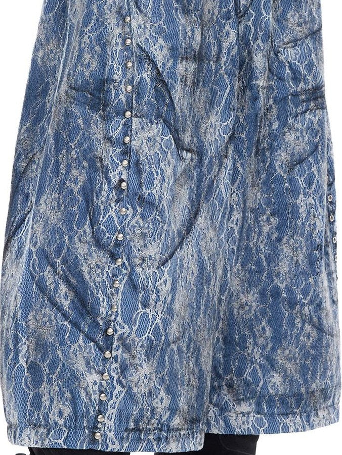 PINKSPINK Riveted Lace Embroidered Paint Splatter Baggy Women's Cotton Cropped Jeans