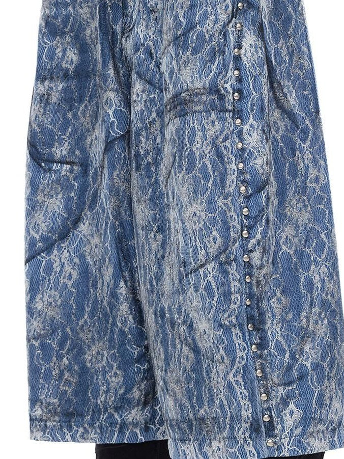 PINKSPINK Riveted Lace Embroidered Paint Splatter Baggy Women's Cotton Cropped Jeans