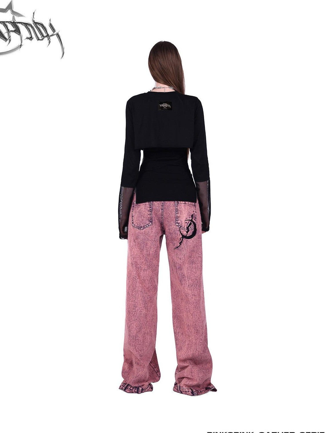 PINKSPINK Rock Rabbit Patchwork Mesh Zip Print Slim Women's Long Sleeve T-shirts