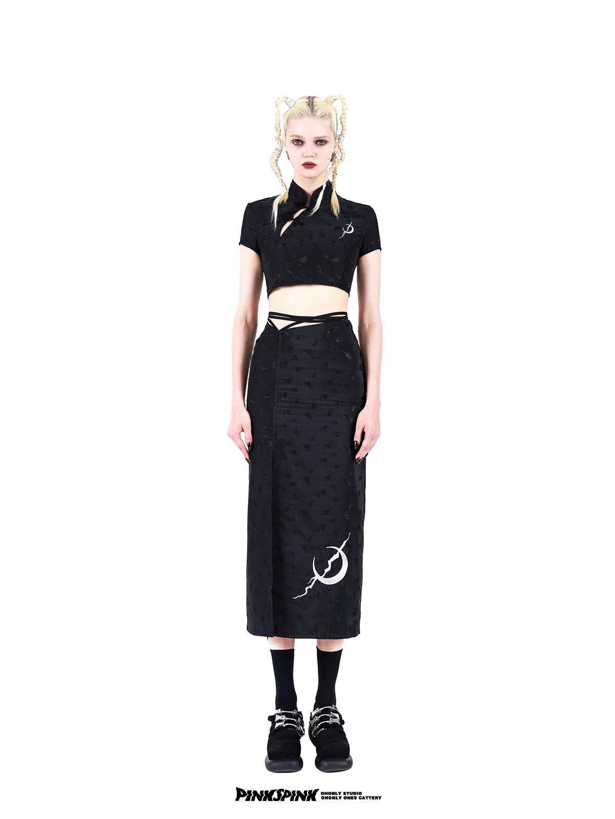 PINKSPINK Rose Embroidered Modified Cheongsam Stand Collar Women's Matching Skirt Sets