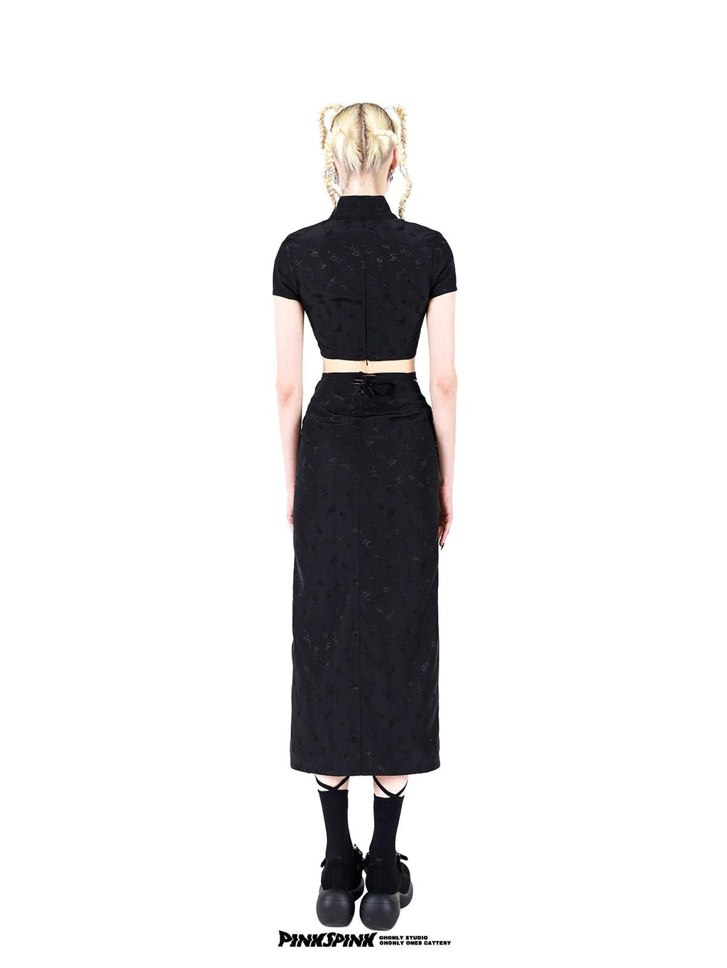 PINKSPINK Rose Embroidered Modified Cheongsam Stand Collar Women's Matching Skirt Sets
